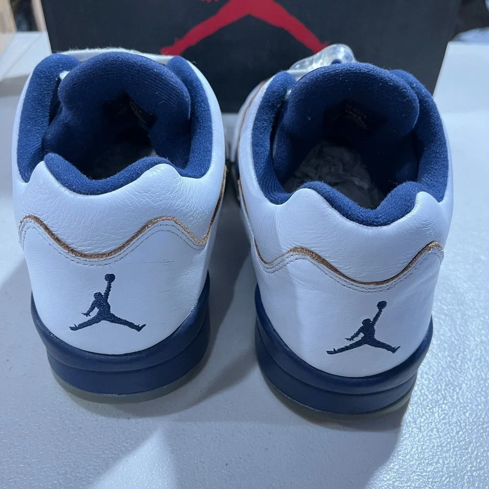 Air Jordan 5 Retro Low Dunk From Above Sneakers Mens US 10 White Navy 819171-135